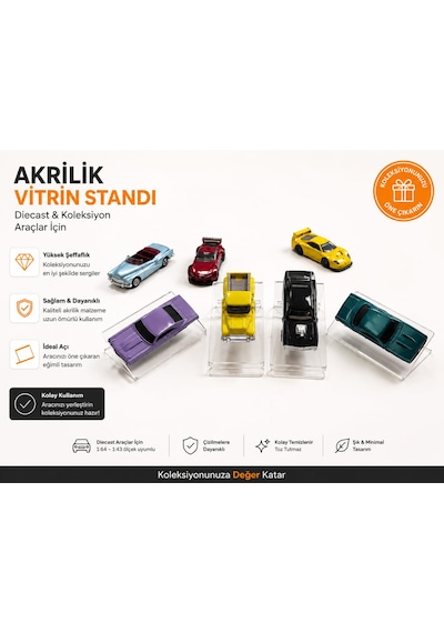 1/64 Diecast Araba Sergileme Rampası Şeffaf Pleksi Stand Hotwhe Elsuyumlu Matchbox Uyumlu