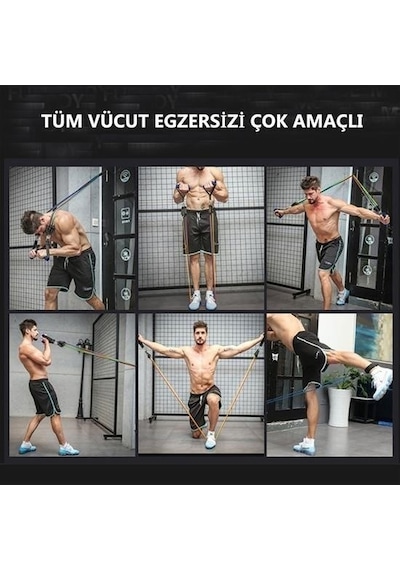 Ollevra 11 Parça Lateks Egzersiz Bandı Çekme Halatı Egzersiz Seti Çok Renkli
