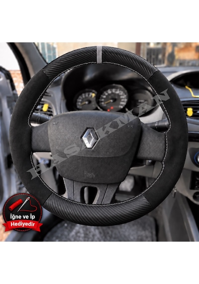 Renault Latitude Dikme Direksiyon Kılıfı Alcantara Süet Mat Karbon Gri Yüzük Ve Dikiş 2010-2015