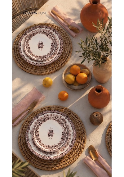 Tr Burgundy Romance 24 Parça Porselen Yemek Takımı, Bordo Çiçekli, Kütahya Home Diğer