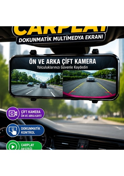 Ayna Carplay Dokunmatik Multimedya Ekranı Ön Ve Arka Kamera Destekli Diğer