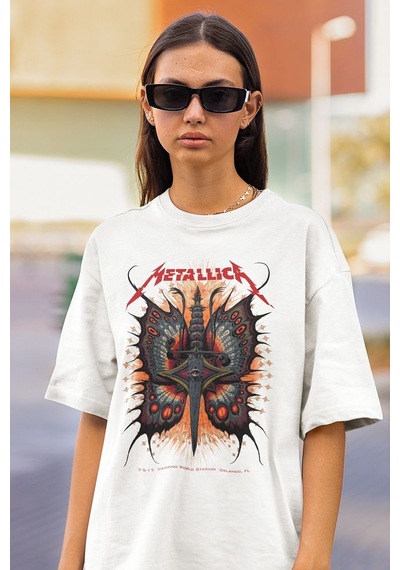 Tasarım Metallica Rock Metal Müzik Grubu Baskılı Unisex Oversize Beyaz