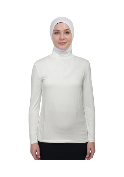 Manolyaşal İslamic Hijab Hafif Uzun Kollu Balıkçı Yakalı Organik Kadın Body Ekru