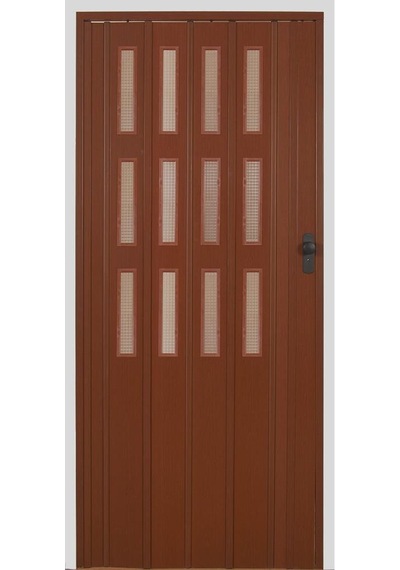 3 Sıra Camlı Akordeon Kapı Ceviz Ahşap Desenli 87x200cm