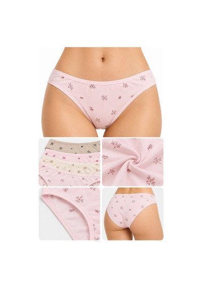 Westicgiyim Kadın Çiçekli Likralı Bikini Külot 4'lü Paket %100 Pamuk Yumuşak Rahat Asorti Desenli M L Xl çok Renkli