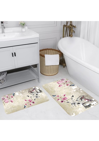 Rovigo Home Baskılı Kaymaz Taban 2 Li Banyo Paspas Takım Rvg5067-100X60-60X50 Çok Renkli