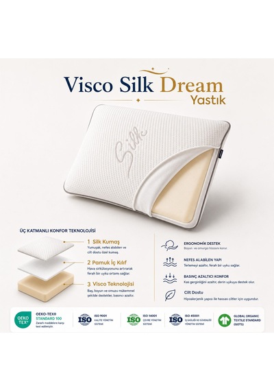Homedius Silk Dream Boyun Destekli Ortopedik Visco Yastık 59x39 Cm Beyaz