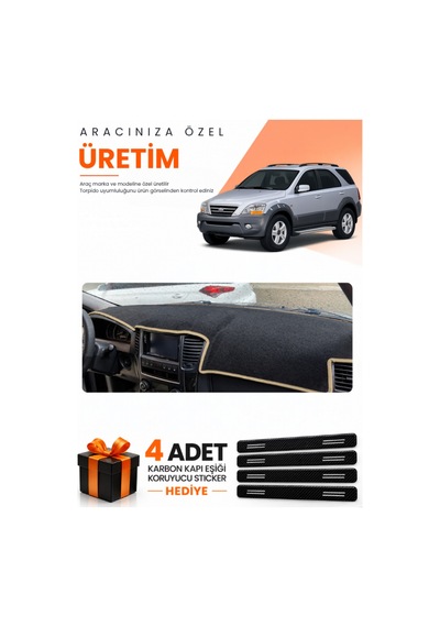 Kia Sorento 2006-2009 Uyumlu Torpido Koruma Örtüsü Oto Kılıfı - Siyah Bej