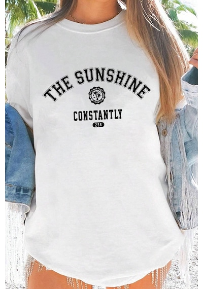 Unisex The Sunshine Baskılı Tasarım Tshirt Beyaz