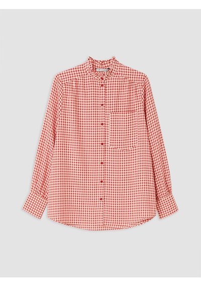Lcw Modest Kırmızı Hakim Yaka Ekose Oversize Kadın Gömlek
