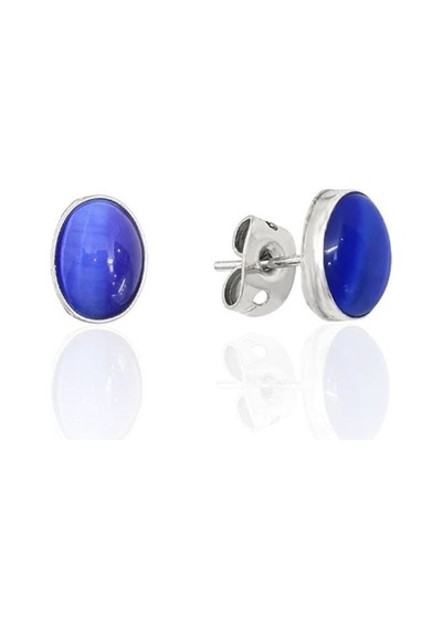 Oya Silver Lacivert Sedef Taşlı Oval Gümüş Küpe 0.8x0.6cm Oyok374