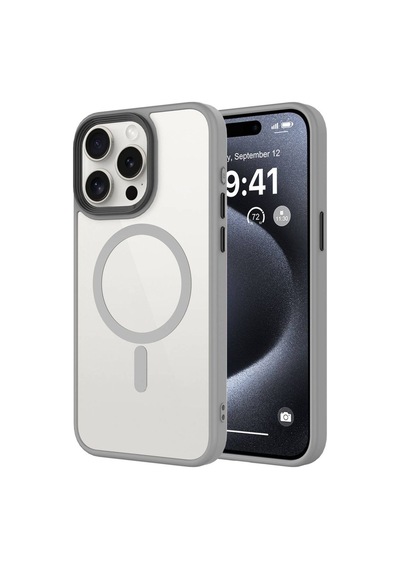 Apple Uyumlu iPhone 15 Pro Max Kılıf Mat Arka Yüzey Wireless Şarj Özellikli Zore Flet M-safe Kapak Midnight
