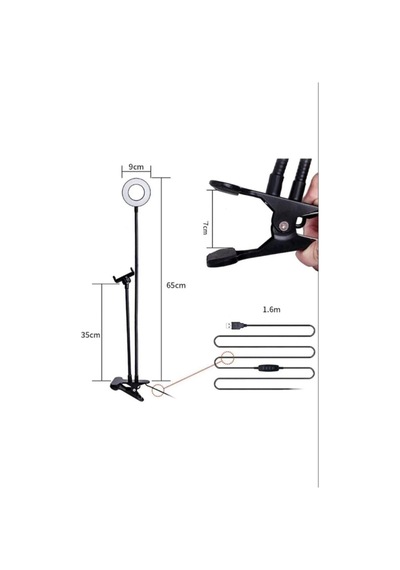 Led Tripod Işıklı Telefon Tutucu Makyaj Işığı Ring Light 9 Cm Çap