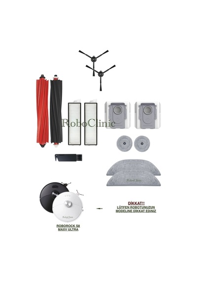 Roborock S8 Maxv Ultra Uyumlu Toz Torba, Fırça, Hepa Filtre, Mop, Kenar Mop Seti-13 Parça