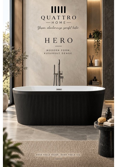 Hero Siyah Serbest Duran Akrilik Küvet 170 80 58 Cm