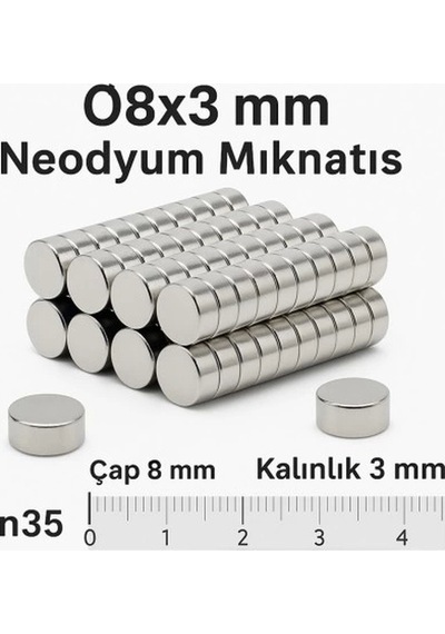 10 Adet 8x3mm Yuvarlak Neodyum Mıknatıs Güçlü Nikel Kaplamalı Kaliteli Dayanıklı Magnet Bayi Depom