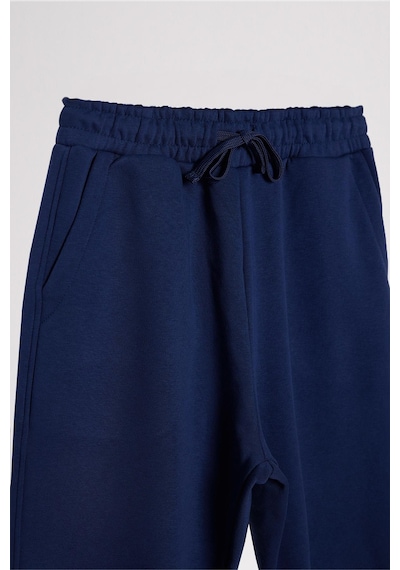 Tudors Unisex Relax Fit Rahat Kesim Şardonlu 3 Cepli Lastikli Jogger Paça Lacivert Eşofman Altı-32645 Lacivert