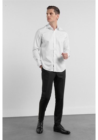 İmza Beyaz Saten İtalyan Yaka Uzun Kol Cepsiz Slim Fit Pamuk Gömlek 1004255231 S