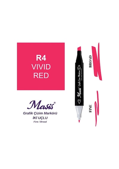 Çift Uçlu Marker Grafik Çizim Kalemi 4 Parlak Kırmızı