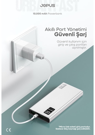 Jopus 10000mah Powerbank Pd 22.5w Hızlı Şarj - Dijital Ekranlı - Taşınabilir Şarj Cihazı Beyaz