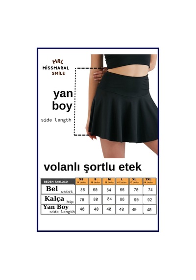 Missmaral Siyah Yüksek Bel Volanlı Şortlu Spor Etek Deniz Şortu Skirt With Shorts 1101 Siyah