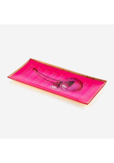 Pembe Cam Pink Cheries Dekoratif Tabak 10x0,8x21 Cm