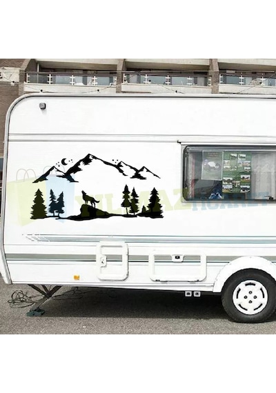 Orman Dağ Kurt Ağaç Karavan Çekme Oto Sticker Yapıştırma Etiket