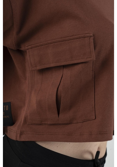 Maraton Sportswear Comfort Kadın Bisiklet Yaka Kısa Kol Basic Kahverengi Crop Top 20856 Kahverengi