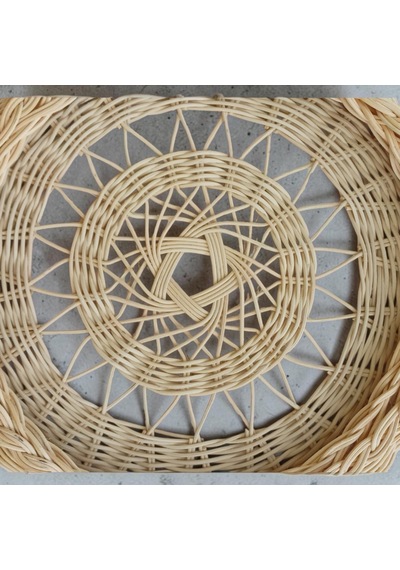 Handanrattan El Örgüsü Dekoratif Rattan Tepsi - 38 Cm Bohem Sunumluk Vişne&doğal