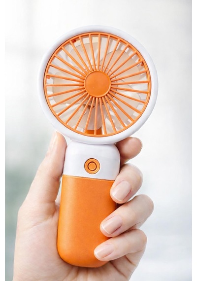 Standlı 3 Mod Şarjlı El Fanı 5 Kademe Seyahat Masaüstü Vantilatör Taşınabilir Mini Fan Turuncu F139