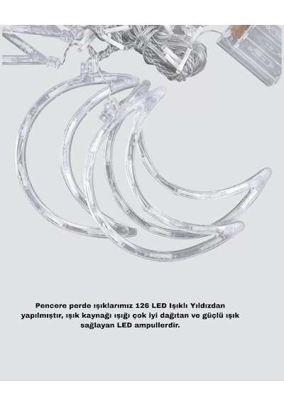 Yıldız Ve Ay Figürlü Prizli Perde Led Işık Romantik Ortam Aydınlatması Yeni Nesil Çr