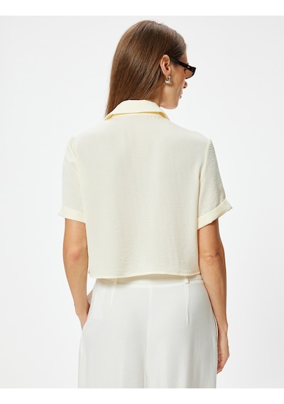 Koton Crop Kısa Kollu Gömlek Kargo Cep Detaylı Modal Kumaş Bol Kalıp Ekru 4sak60498pw Ekru