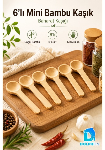 6 Lı Mini Bambu Baharat Kaşığı Seti Doğal Ahşap Sunum Kaşığı