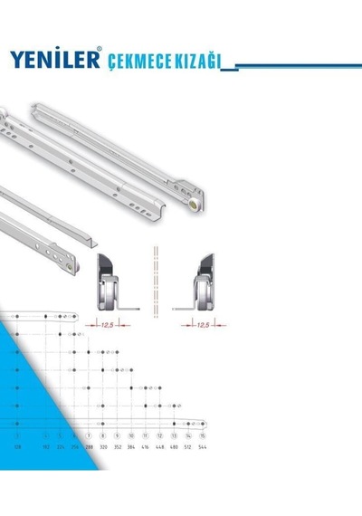 Standart Çekmece Kızağı Dolap Çekmece Rayı Beyaz 50 Cm 1 Takım Beyaz