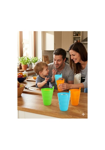 3 Lü Pipetli Meşrubat Bardağı Seti - 450 Ml Renkli Ve Ergonomik Tasarım - Çocuk Ve Yetişkin Uygun Su Ve Meyve Suyu Bardağı Çok Renkli