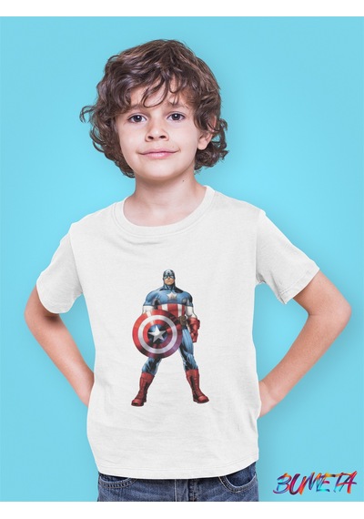 Bumeta Captain America Kaptan Amerika Marvel Çocuk Tişört T-shirt Beyaz