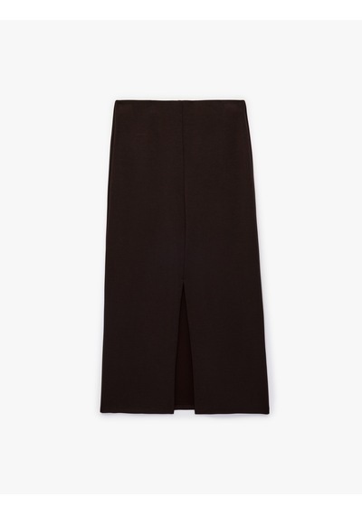 Koton Modal Kumaş Slim Fit Yırtmaçlı Midi Kalem Etek Kahverengi 6sak10127ek Kahve