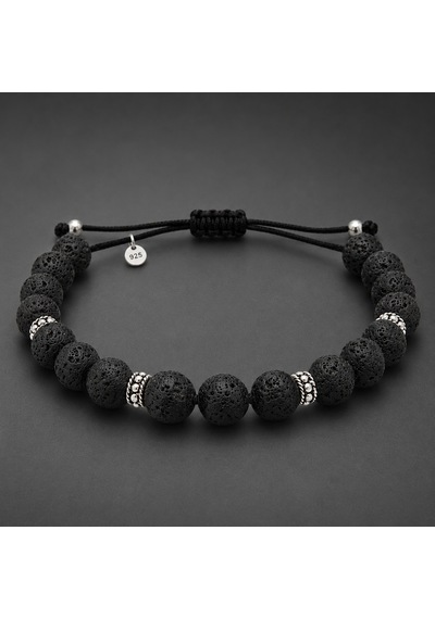 Safir Jewellery Lav Doğal Taşlı 8mm - 925 Ayar Gümüş Süslemeli Makrome Örgülü İpli Erkek Bileklik – Hediye Kutulu