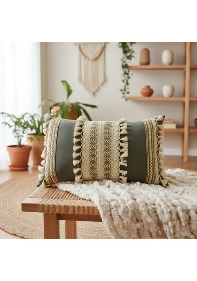 Mat Gri Kahverengi Dantelli Kırlent 2 Adet Kırlent Kılıfı 35 X 55