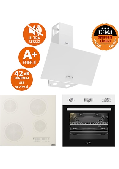 Afm Tech Ve Ferre Fowa Sessiz Elektrikli Vitro Beyaz D087-SA + V6-05 + FM7301 Ankastre Set