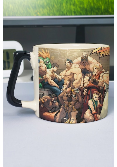Street Fighter Baskılı Seramik Lüks Kupa 1 Adet Özel Siyah Kulp Dalga Kulp V1d Çok Renkli