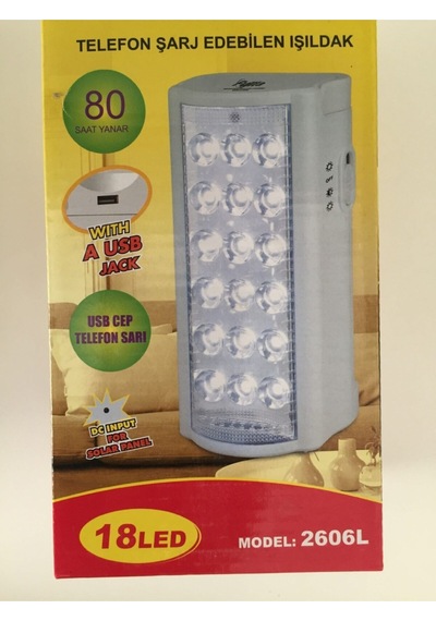 2606 Model Usb Şarj Çıkışlı Süper 18 Led Akülü Şarj Edilebilen Ledli Işıldak Mavi