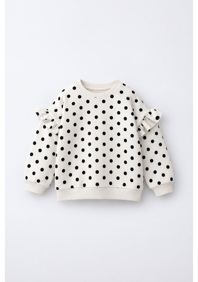 Minigimin Cicileri Fırfır Detaylı Puantiyeli Kız Çocuk Sweatshirt - Beyaz