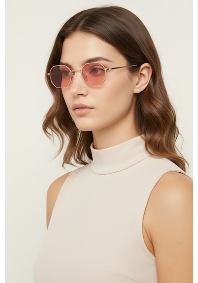 Daniel Klein Dk4183-6 Soft Pembe Küçük Altıgen Polarize Camlı Kadın Güneş Gözlüğü Gold