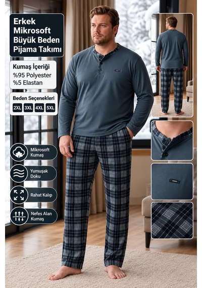 Pijamoni Pjm Erkek Battal Beden Mikrosoft Düğmeli Yaka Kışlık Pijama Takımı 6415/1 - 1 Adet Füme Pijamoni Pjm Erkek Battal Beden Mikrosoft Düğmeli Yaka Kışlık Pijama Takımı 6415/1 - 1 Adet Füme