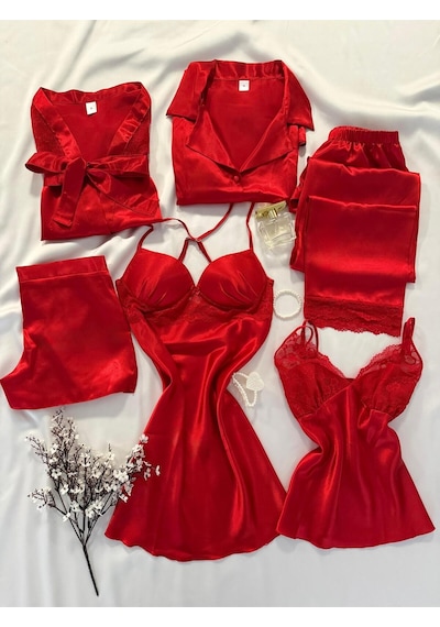 Mh Moony Homewears 6'lı Kırmızı Alexa Kutulu Altılı Kaplı Gecelik Sabahlık Pijama Çeyiz Seti Kırmızı Mh Moony Homewears 6'lı Kırmızı Alexa Kutulu Altılı Kaplı Gecelik Sabahlık Pijama Çeyiz Seti Kırmızı