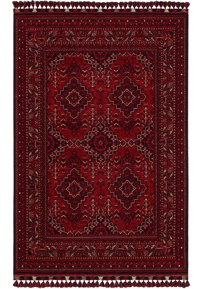 Hoom Rugs Afgan Afg 05 Red Antibakteriyel Kaymaz Tabanlı Dekoratif Kilim Kırmızı