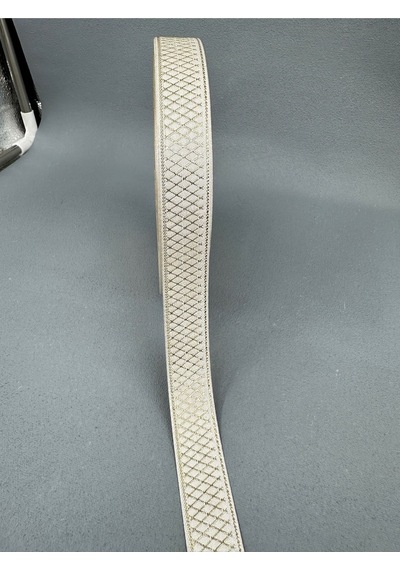 2 Cm Altın Yaldızlı Desenli Saten Şerit-5 Metre