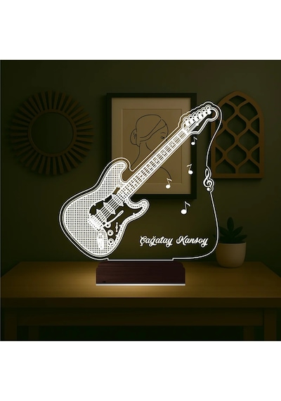 Luvivia Elektro Gitar Gitarist Rock Müzik Kişiye Özel 3d Lamba - Masa Gece Lambası V2 Şeffaf
