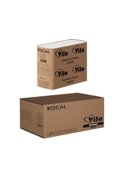Vilo Dispenser Peçete 18x200 1 Katlı, 17x21 Cm, Beyaz, 18 Paket Toplam 3600 Yaprak